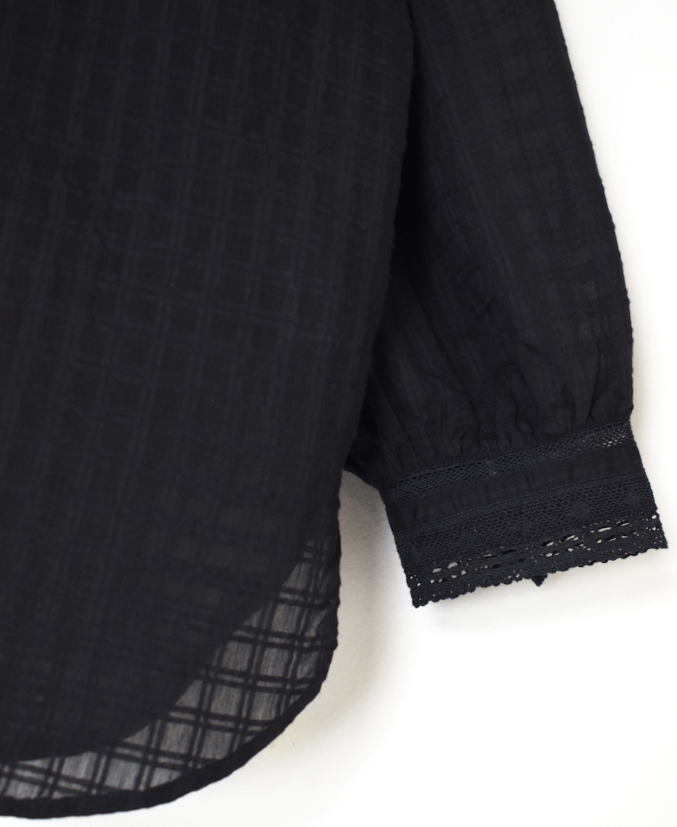 INMDS25713(シャツ) HANDWOVEN COTTON/SILK SELF CHECK LACE COLLAR PINTUCK SHIRT