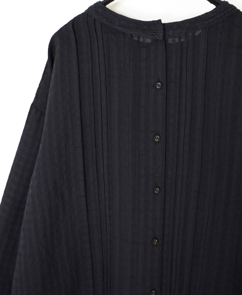 INMDS25713(シャツ) HANDWOVEN COTTON/SILK SELF CHECK LACE COLLAR PINTUCK SHIRT