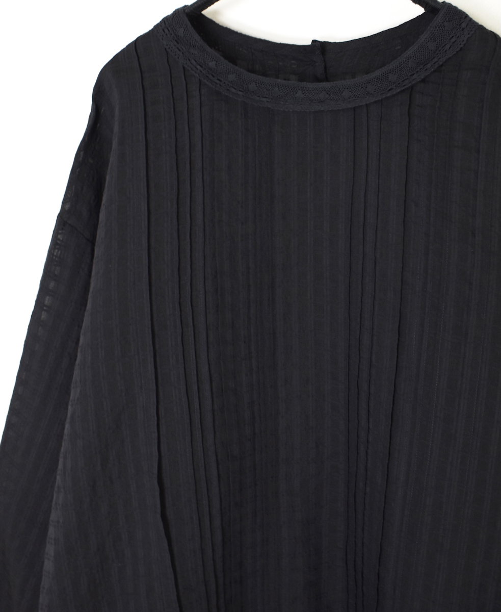 INMDS25713(シャツ) HANDWOVEN COTTON/SILK SELF CHECK LACE COLLAR PINTUCK SHIRT