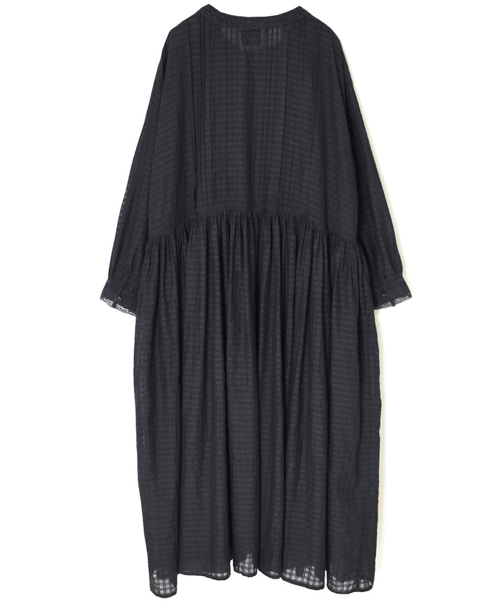 INMDS25714(ワンピース) HANDWOVEN COTTON/SILK SELF CHECK LACE COLLAR DRESS WITH PINTUCK