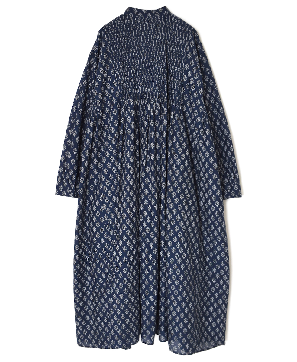 NMDS25554(ワンピース) 80s COTTON VOILE FLOWER BLOCK PRINT MINI PINTUCK BANDED COLLAR SHIRT DRESS