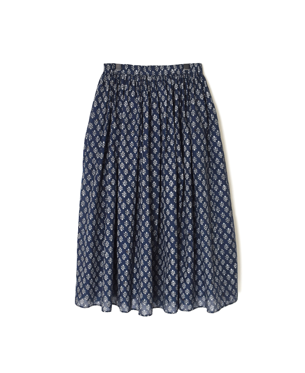 NMDS25555(スカート) 80s COTTON VOILE FLOWER BLOCK PRINT RAJASTHAN TUCK GATHERED SKIRT WITH LINING