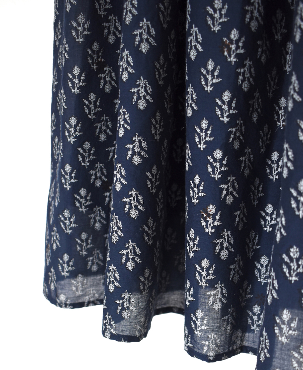 NMDS25555(スカート) 80s COTTON VOILE FLOWER BLOCK PRINT RAJASTHAN TUCK GATHERED SKIRT WITH LINING