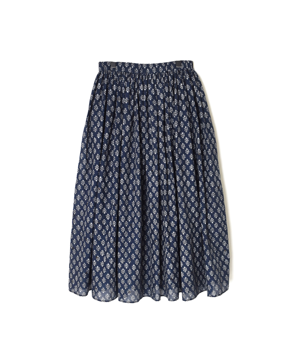 NMDS25555(スカート) 80s COTTON VOILE FLOWER BLOCK PRINT RAJASTHAN TUCK GATHERED SKIRT WITH LINING