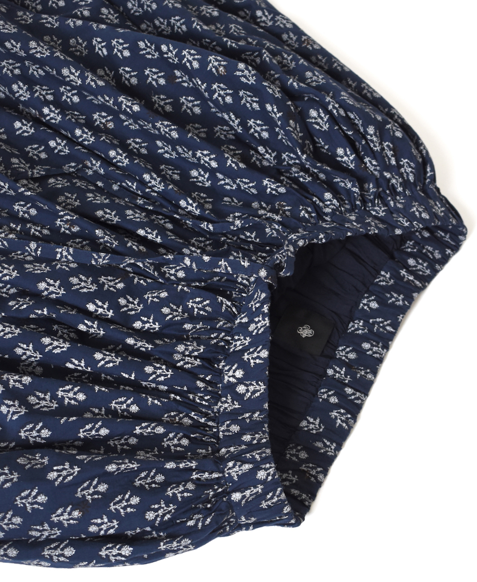 NMDS25555(スカート) 80s COTTON VOILE FLOWER BLOCK PRINT RAJASTHAN TUCK GATHERED SKIRT WITH LINING