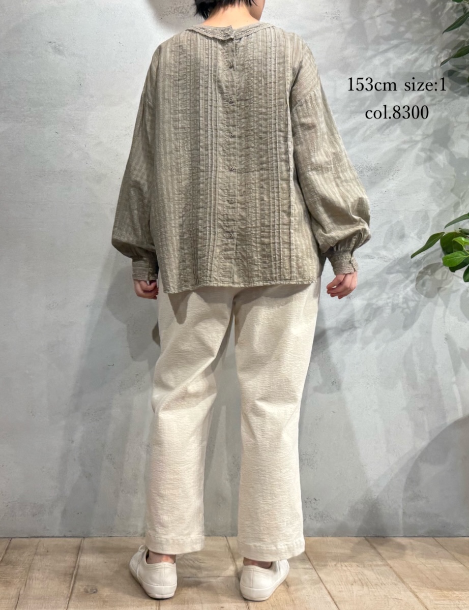 INMDS25713(シャツ) HANDWOVEN COTTON/SILK SELF CHECK LACE COLLAR PINTUCK SHIRT