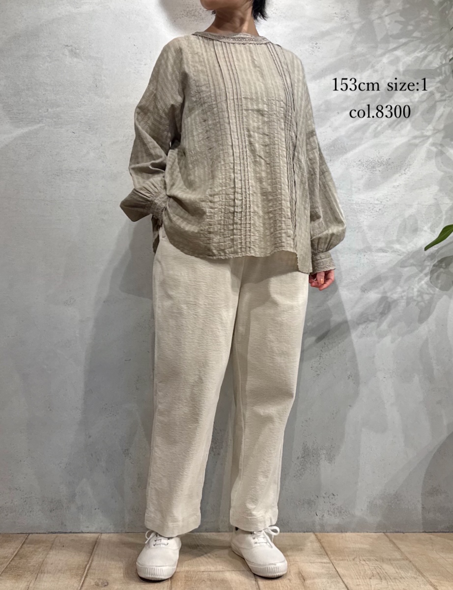 INMDS25713(シャツ) HANDWOVEN COTTON/SILK SELF CHECK LACE COLLAR PINTUCK SHIRT