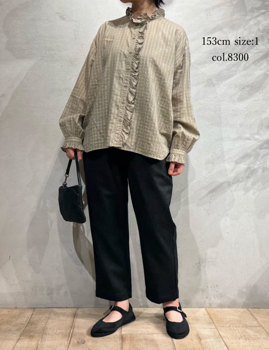 INMDS25712(シャツ) HANDWOVEN COTTON/SILK SELF CHECK FRILL COLLAR SHIRT