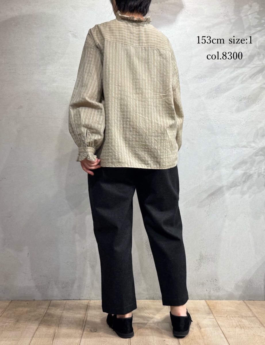 INMDS25712(シャツ) HANDWOVEN COTTON/SILK SELF CHECK FRILL COLLAR SHIRT