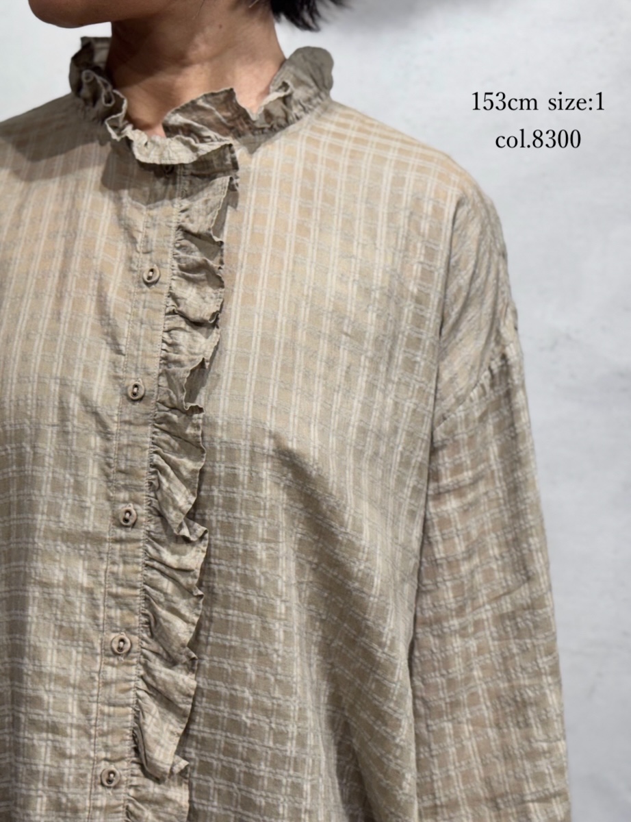 INMDS25712(シャツ) HANDWOVEN COTTON/SILK SELF CHECK FRILL COLLAR SHIRT