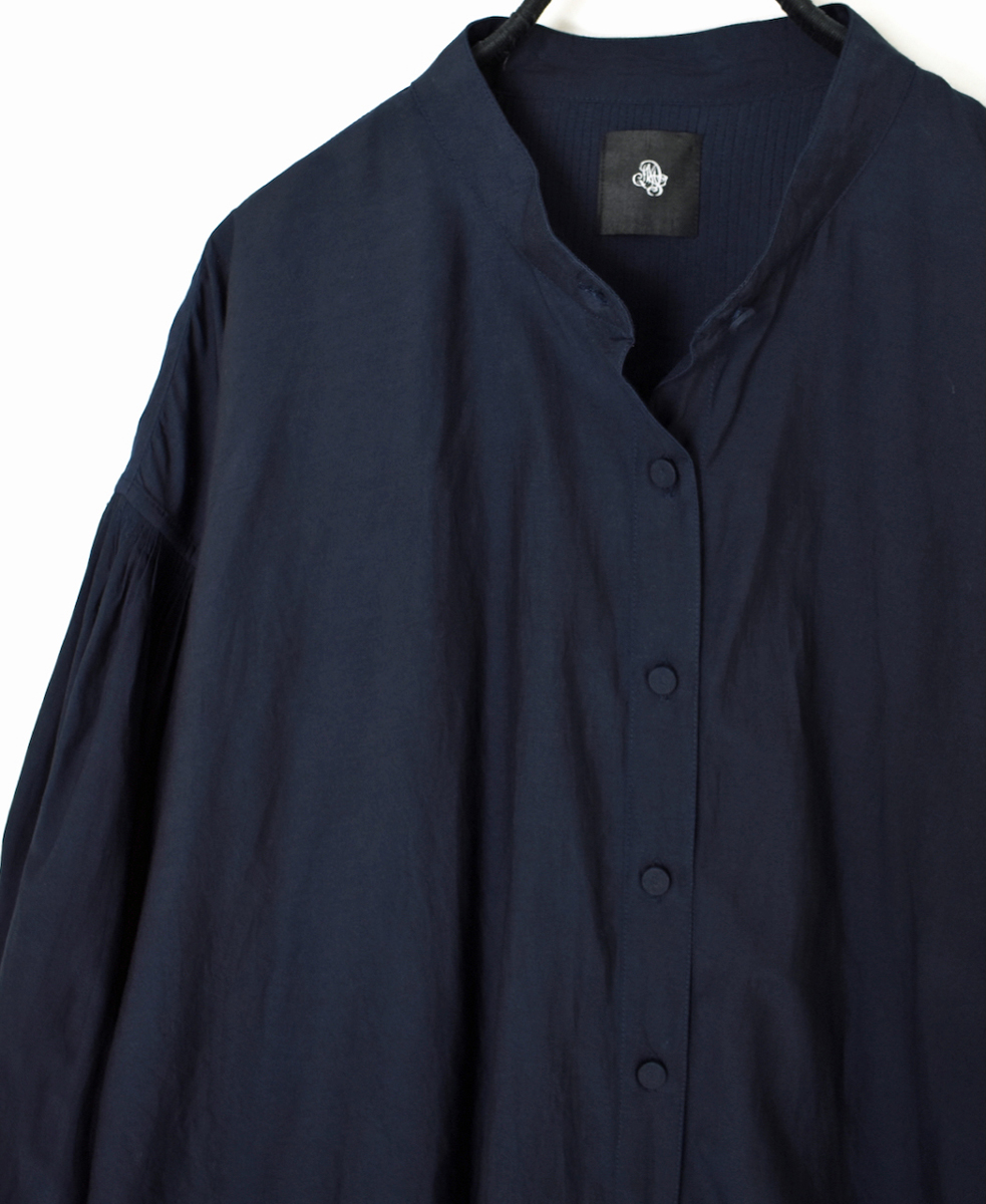 INMDS25741(シャツ) BANGALORE COTTON/SILK PLAIN BANDED COLLAR SHIRT WITH MINI PINTUCK