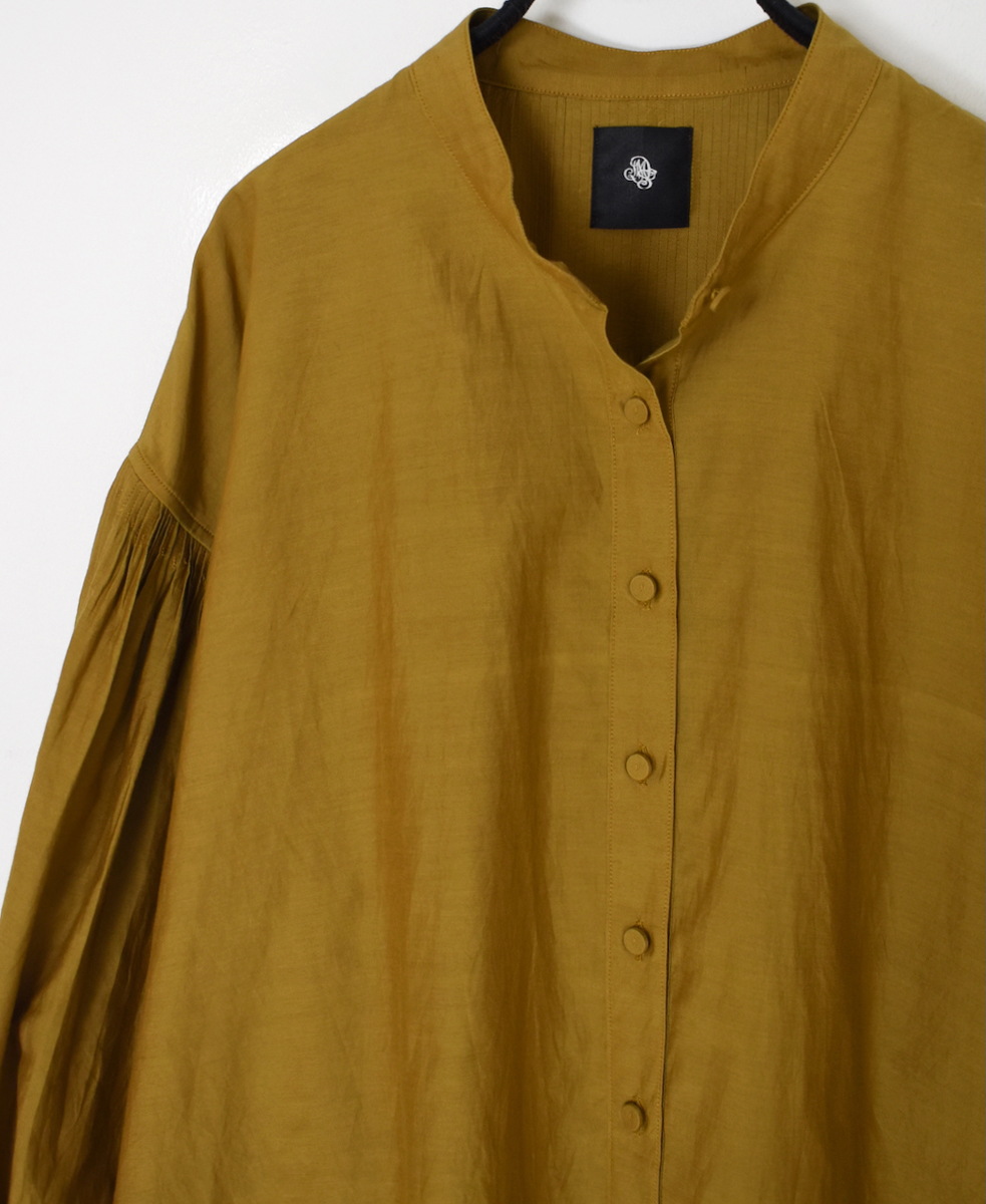 INMDS25741(シャツ) BANGALORE COTTON/SILK PLAIN BANDED COLLAR SHIRT WITH MINI PINTUCK