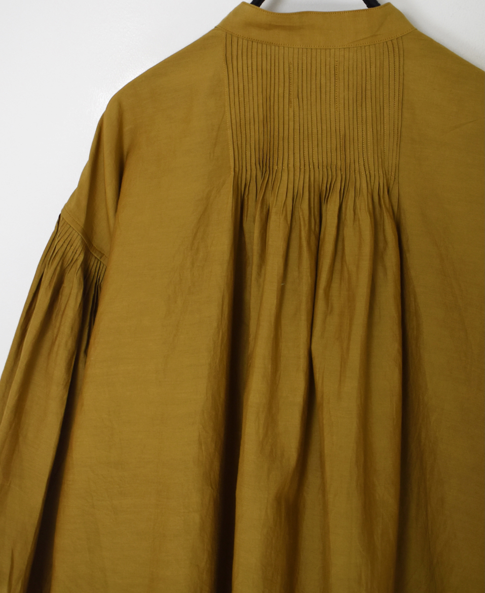 INMDS25741(シャツ) BANGALORE COTTON/SILK PLAIN BANDED COLLAR SHIRT WITH MINI PINTUCK