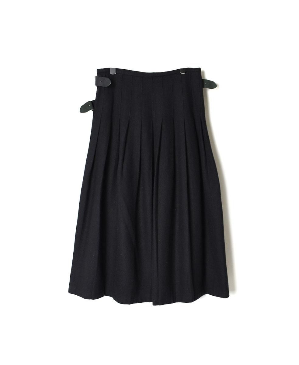 NOD1173 (スカート) HEAVY TWEED LOW WAIST PLEATS WRAP SKIRT LENGTH 80cm (WITH PIN)
