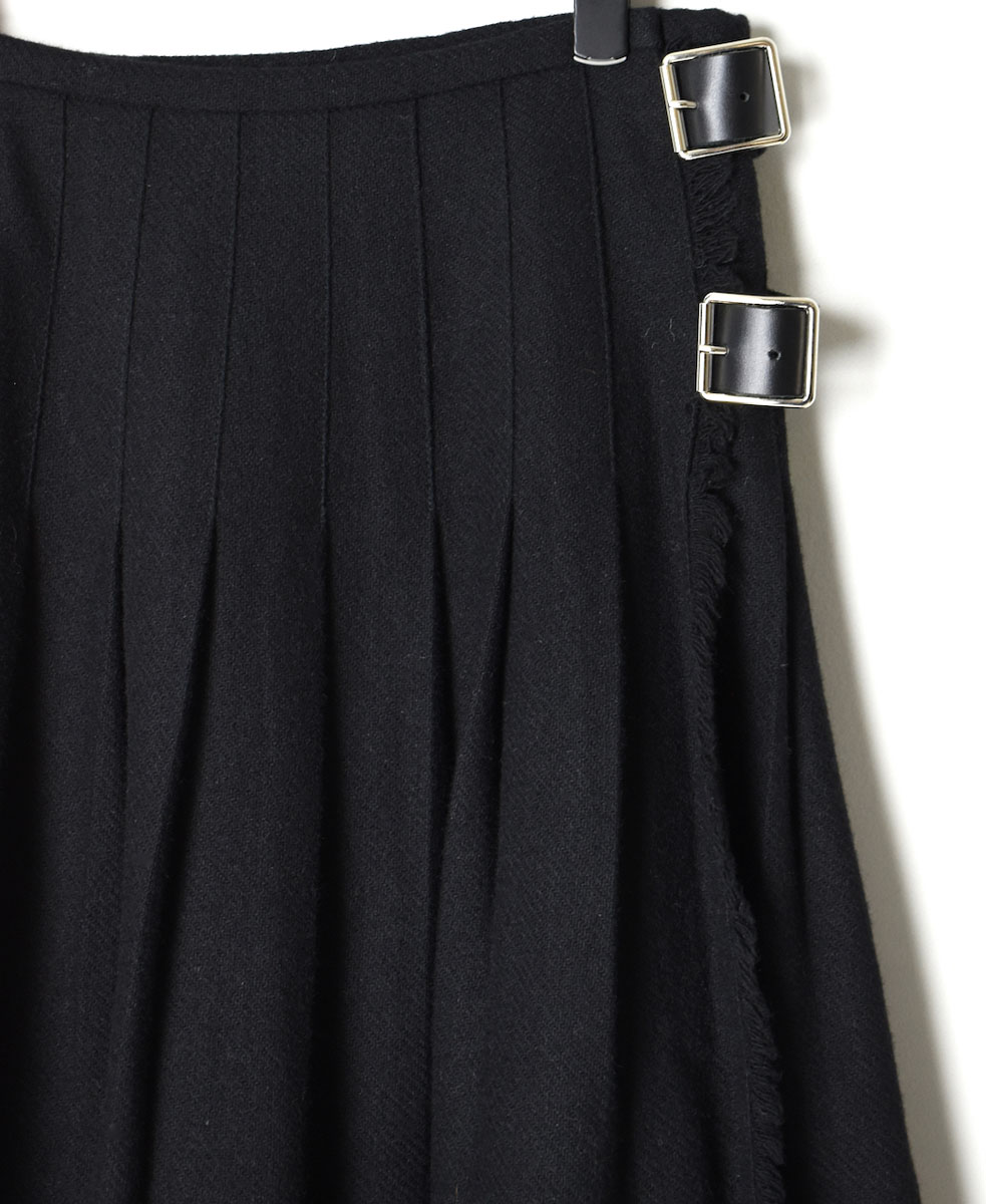 NOD1173 (スカート) HEAVY TWEED LOW WAIST PLEATS WRAP SKIRT LENGTH 80cm (WITH PIN)