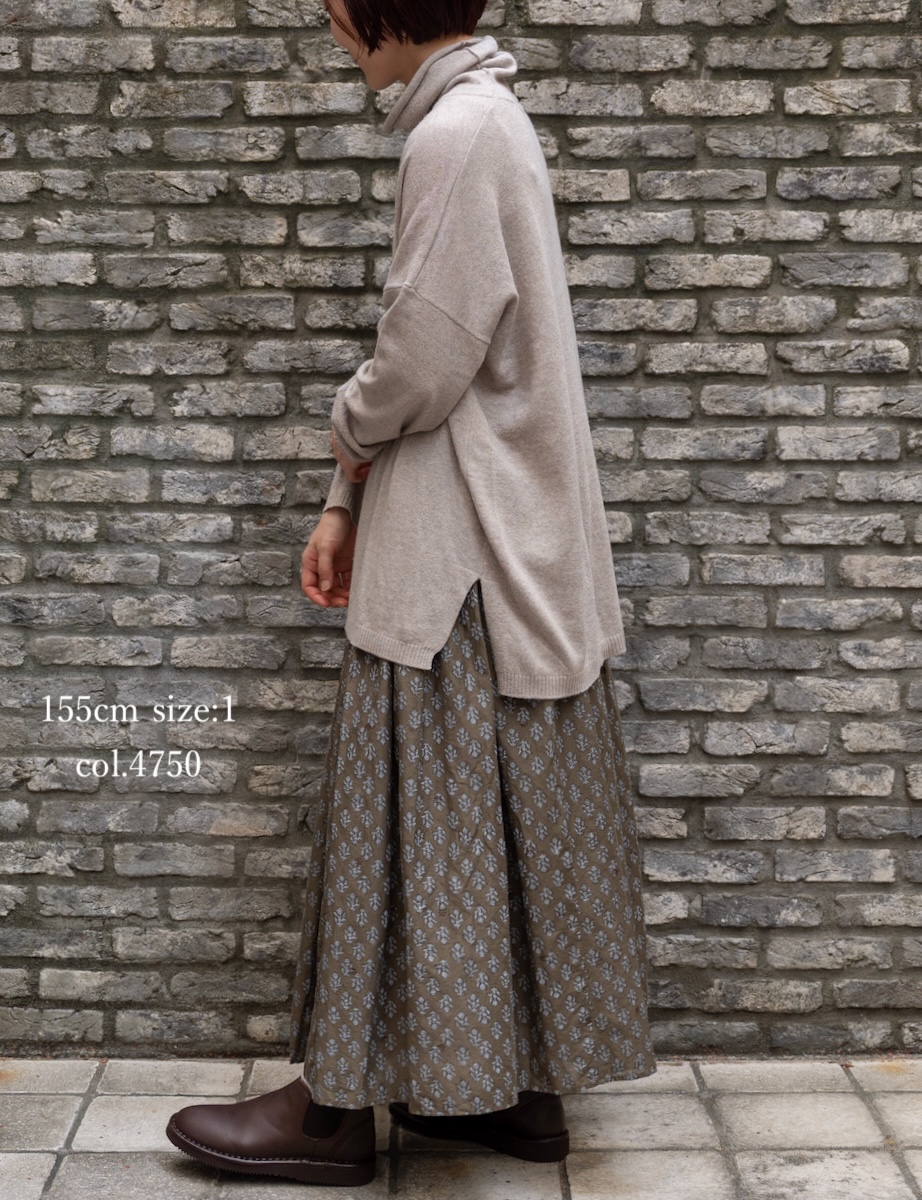 NMDS25555(スカート) 80s COTTON VOILE FLOWER BLOCK PRINT RAJASTHAN TUCK GATHERED SKIRT WITH LINING