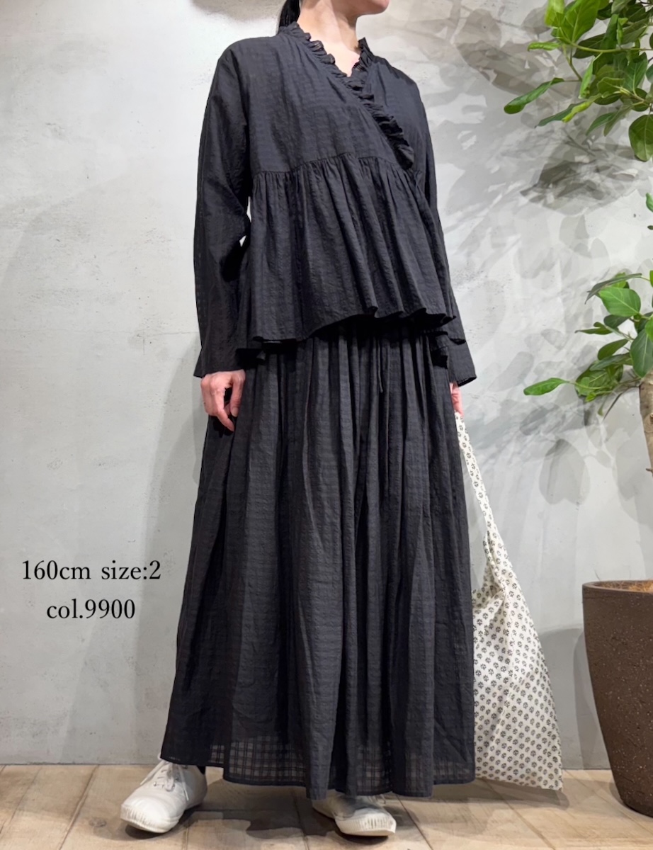 INMDS25715(スカート) HANDWOVEN COTTON/SILK SELF CHECK GATHERED SKIRT