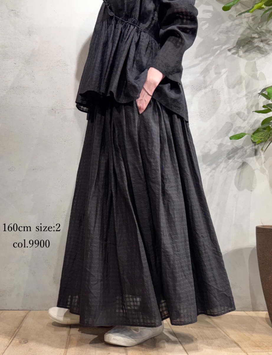 INMDS25715(スカート) HANDWOVEN COTTON/SILK SELF CHECK GATHERED SKIRT
