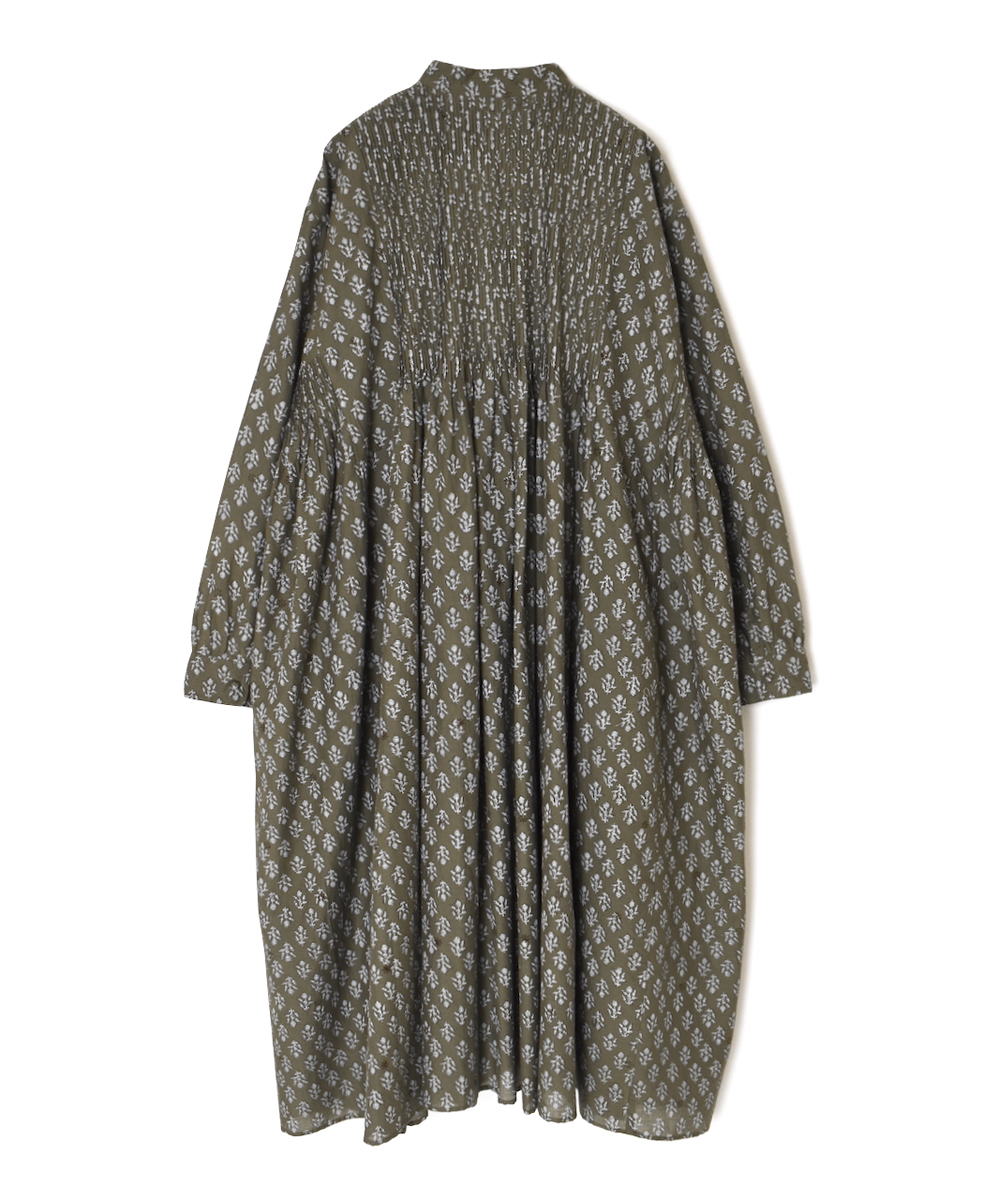 NMDS25554(ワンピース) 80s COTTON VOILE FLOWER BLOCK PRINT MINI PINTUCK BANDED COLLAR SHIRT DRESS