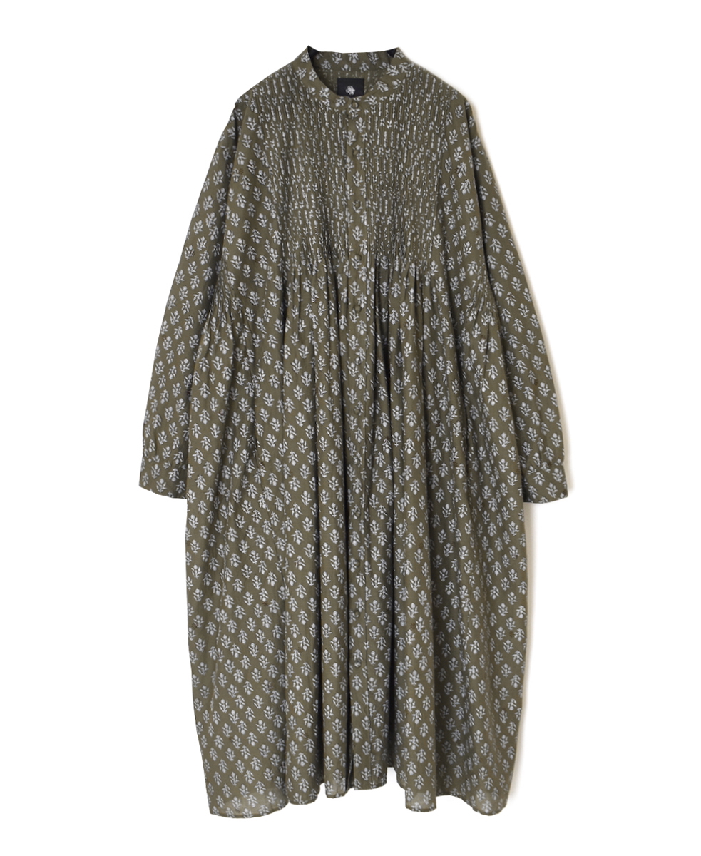 NMDS25554(ワンピース) 80s COTTON VOILE FLOWER BLOCK PRINT MINI PINTUCK BANDED COLLAR SHIRT DRESS