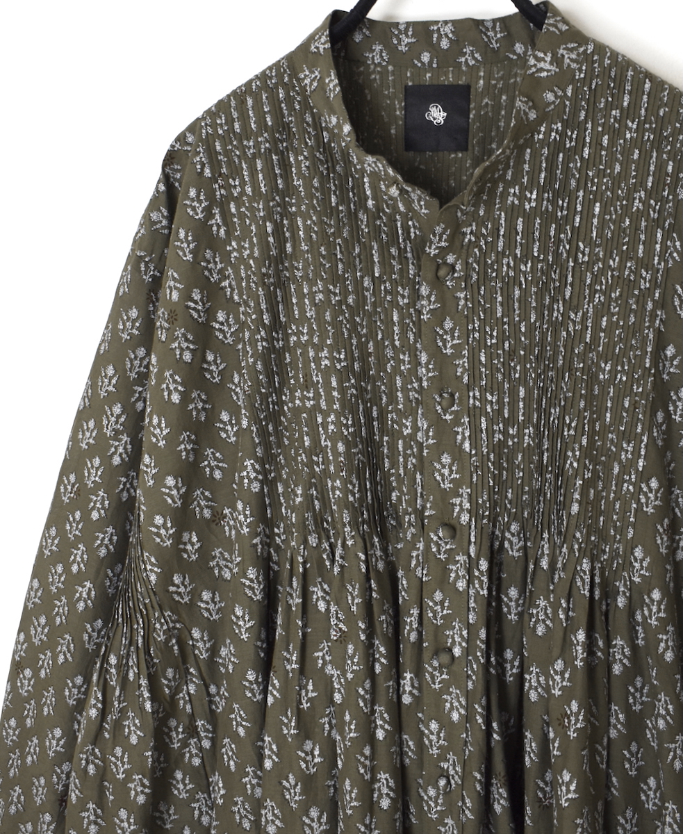 NMDS25554(ワンピース) 80s COTTON VOILE FLOWER BLOCK PRINT MINI PINTUCK BANDED COLLAR SHIRT DRESS
