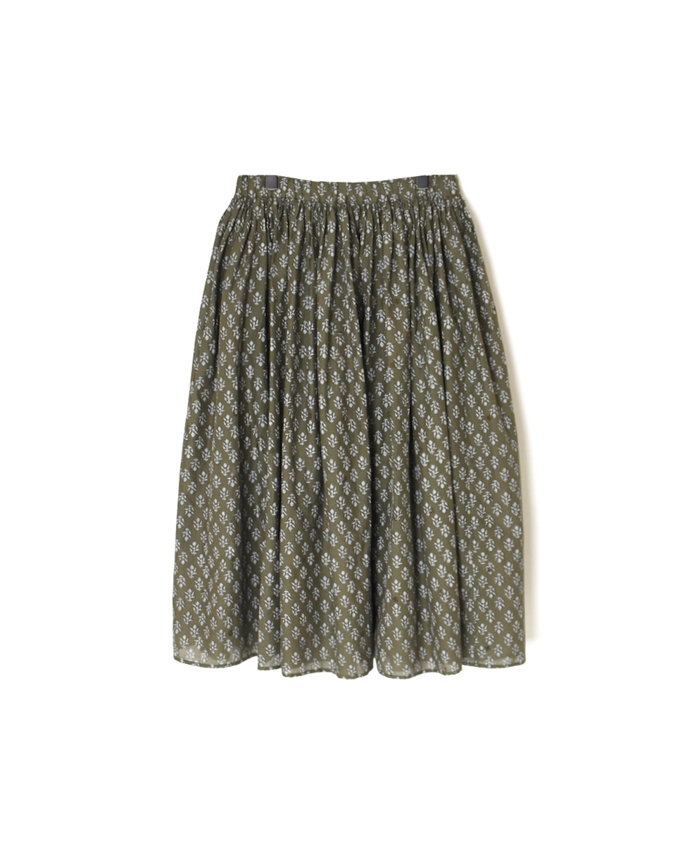 NMDS25555(スカート) 80s COTTON VOILE FLOWER BLOCK PRINT RAJASTHAN TUCK GATHERED SKIRT WITH LINING
