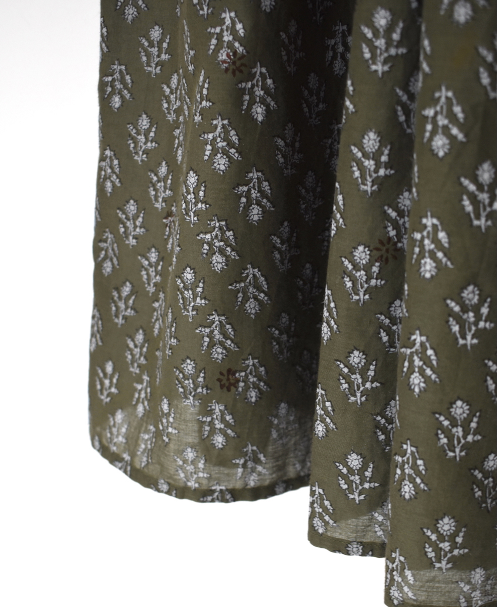 NMDS25555(スカート) 80s COTTON VOILE FLOWER BLOCK PRINT RAJASTHAN TUCK GATHERED SKIRT WITH LINING