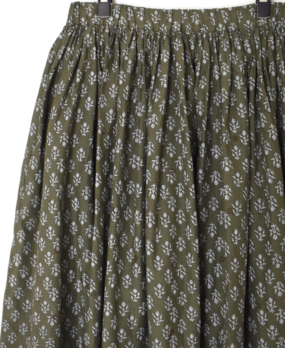 NMDS25555(スカート) 80s COTTON VOILE FLOWER BLOCK PRINT RAJASTHAN TUCK GATHERED SKIRT WITH LINING