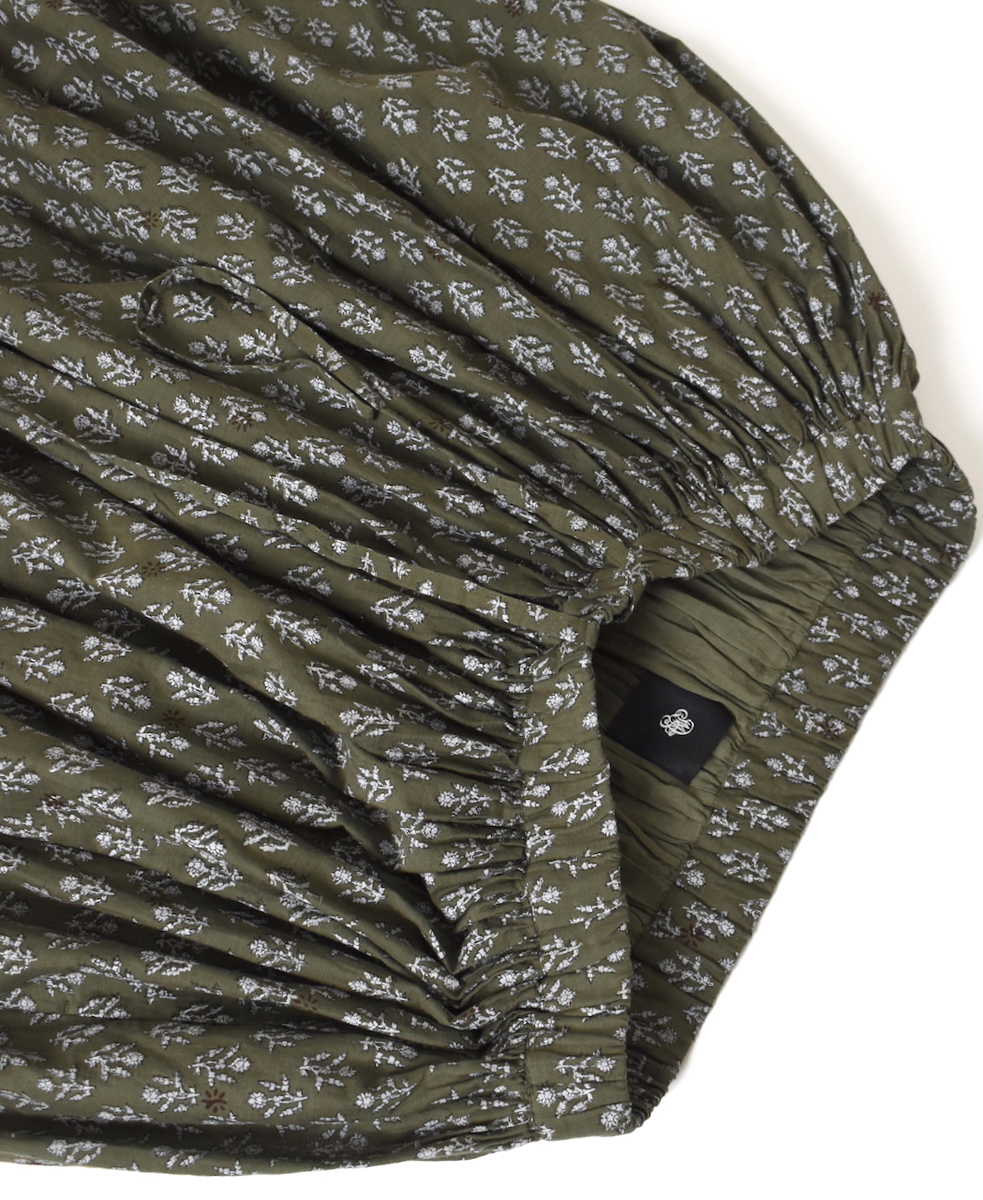 NMDS25555(スカート) 80s COTTON VOILE FLOWER BLOCK PRINT RAJASTHAN TUCK GATHERED SKIRT WITH LINING