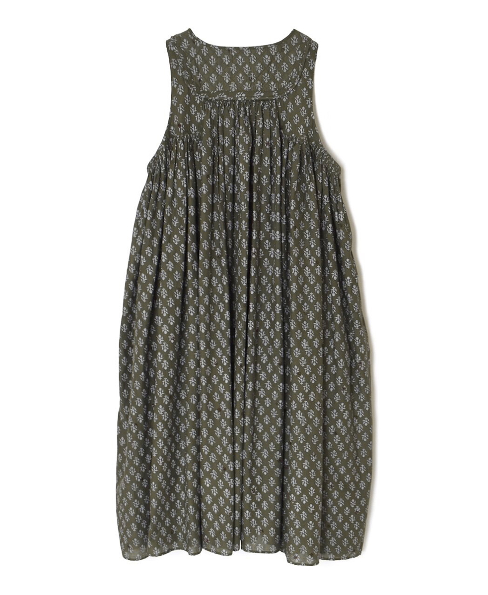 NMDS25553(ワンピース) 80s COTTON VOILE FLOWER BLOCK PRINT RAJASTHAN TUCK GATHERED NO/SL QUILTING DRESS