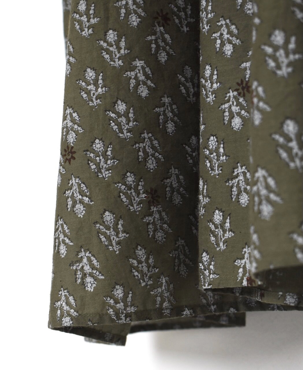 NMDS25553(ワンピース) 80s COTTON VOILE FLOWER BLOCK PRINT RAJASTHAN TUCK GATHERED NO/SL QUILTING DRESS