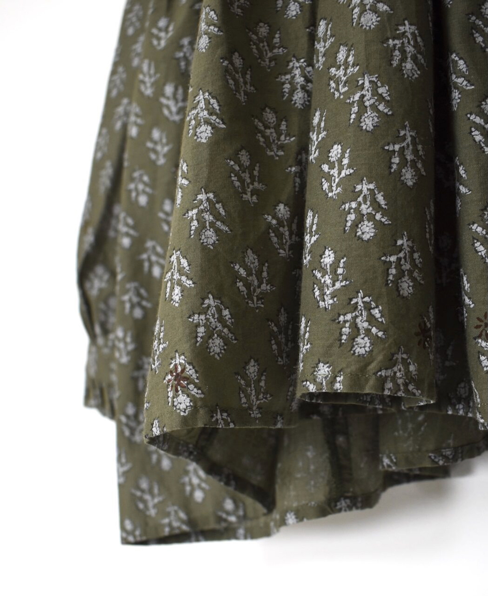 NMDS25551(シャツ) 80s COTTON VOILE FLOWER BLOCK PRINT FRILL COLLAR PINTUCK SHIRT