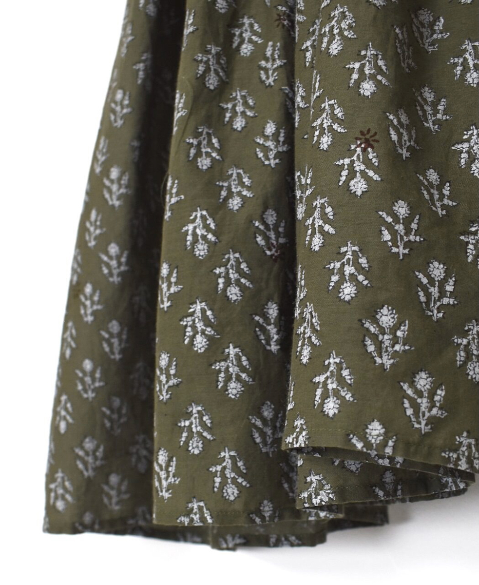 NMDS25552(シャツ) 80s COTTON VOILE FLOWER BLOCK PRINT RAJASTHAN TUCK GATHERED V-NECK NO/SL SHIRT