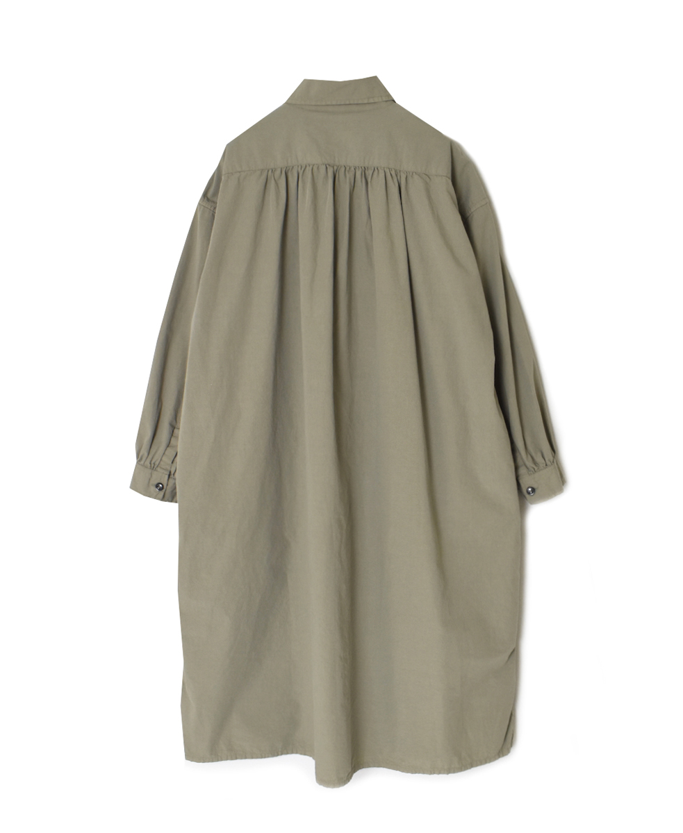INAM2555PD(ワンピース) 40s POPLIN OVER DYE WORK GATHERED SHIRT DRESS