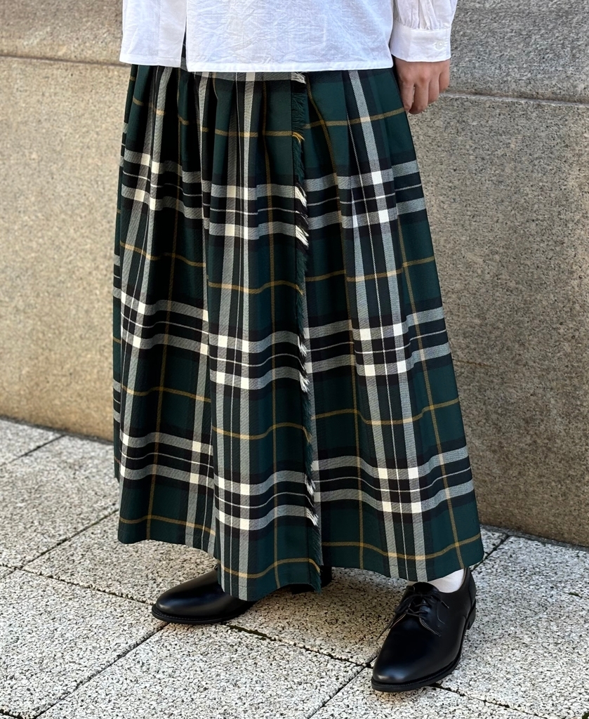 NOD0853 (スカート) WORSTED WOOL LOW WAIST PLEATS WRAP SKIRT LENGTH 80cm (WITH PIN)