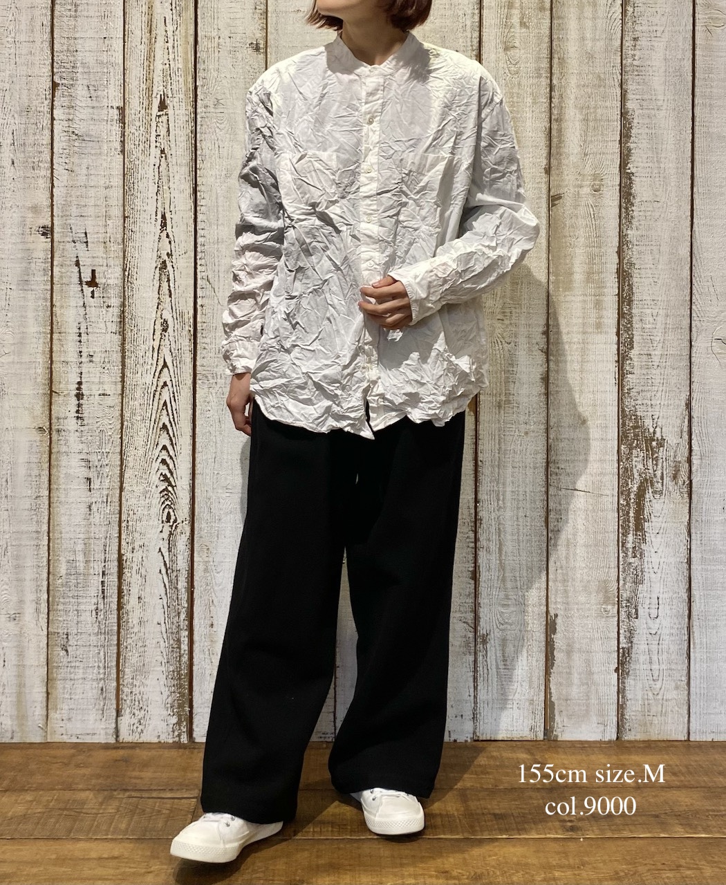 NVL2582W(シャツ) 40s ORGANIC POPLIN (WRINKLE) BANDED COLLAR L/SL OVERSIZED SHIRT