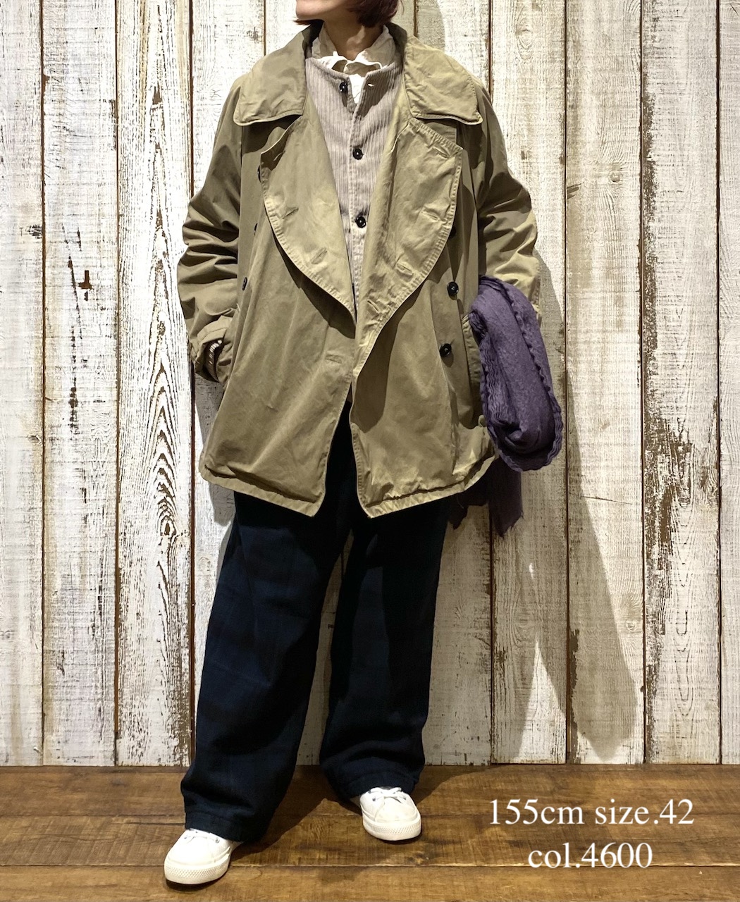 NHT2201HB(コート) MEDIUM WEIGHT PEACH SKIN COTTON DOUBLE OVER SHORT COAT