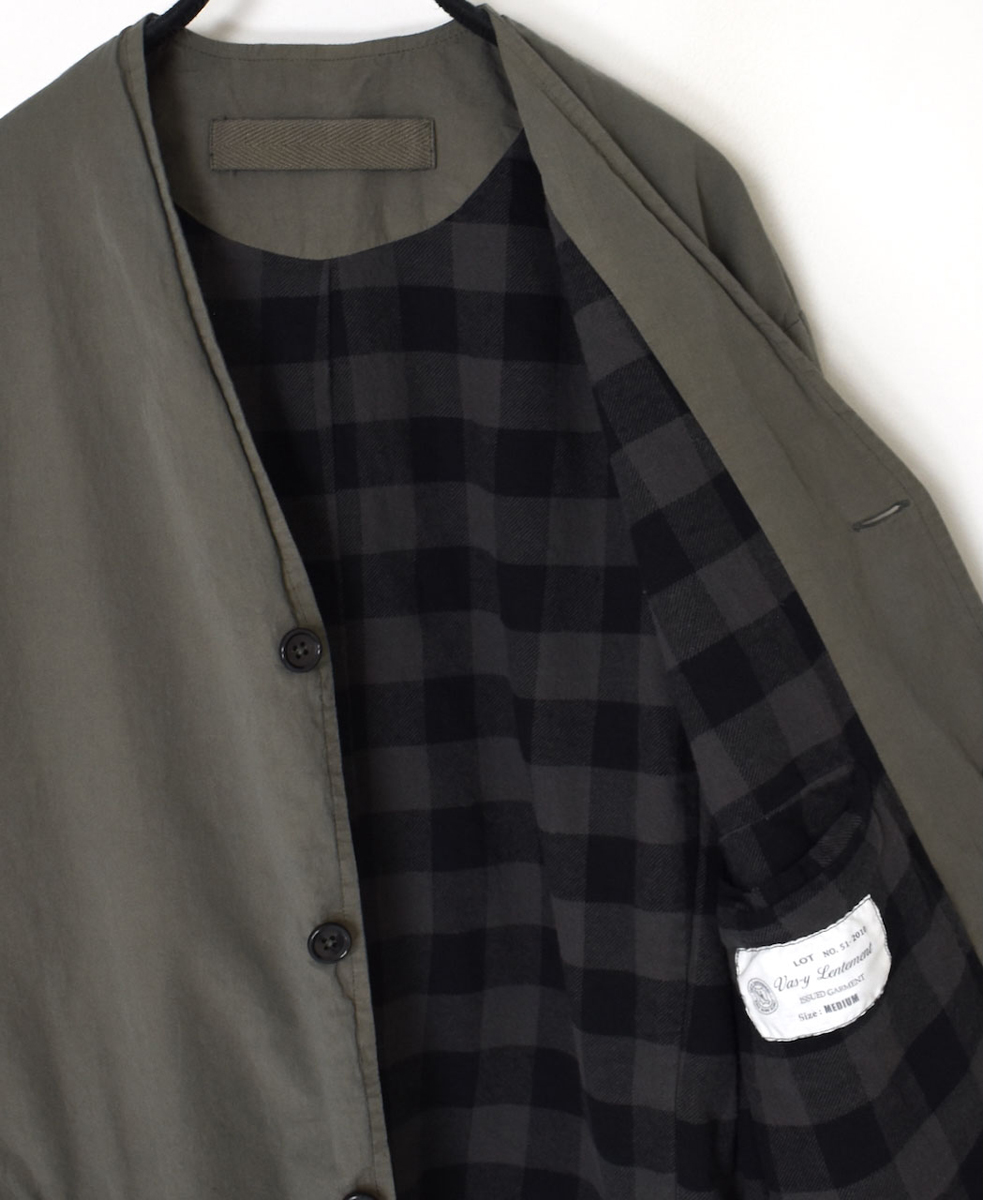 NVL2591D(ジャケット) 40s ORGANIC POPLIN (OVERDYE) SIDE VENTS V-NECK JACKET