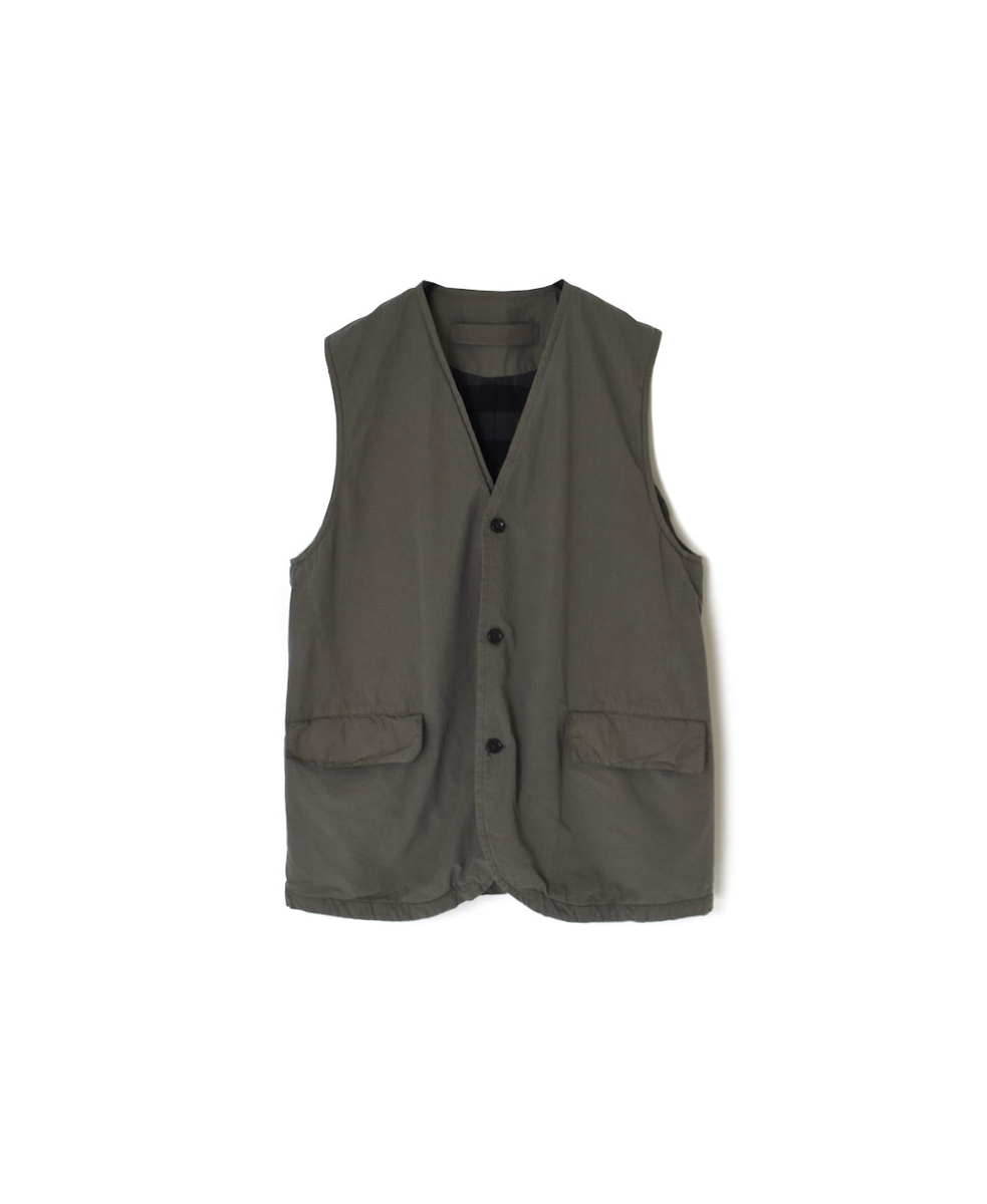 NVL2592D(ベスト) 40s ORGANIC POPLIN (OVERDYE) V-NECK VEST