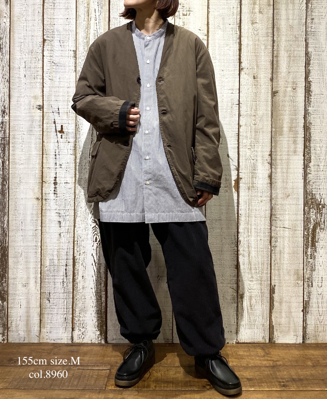 NVL2591D(ジャケット) 40s ORGANIC POPLIN (OVERDYE) SIDE VENTS V-NECK JACKET