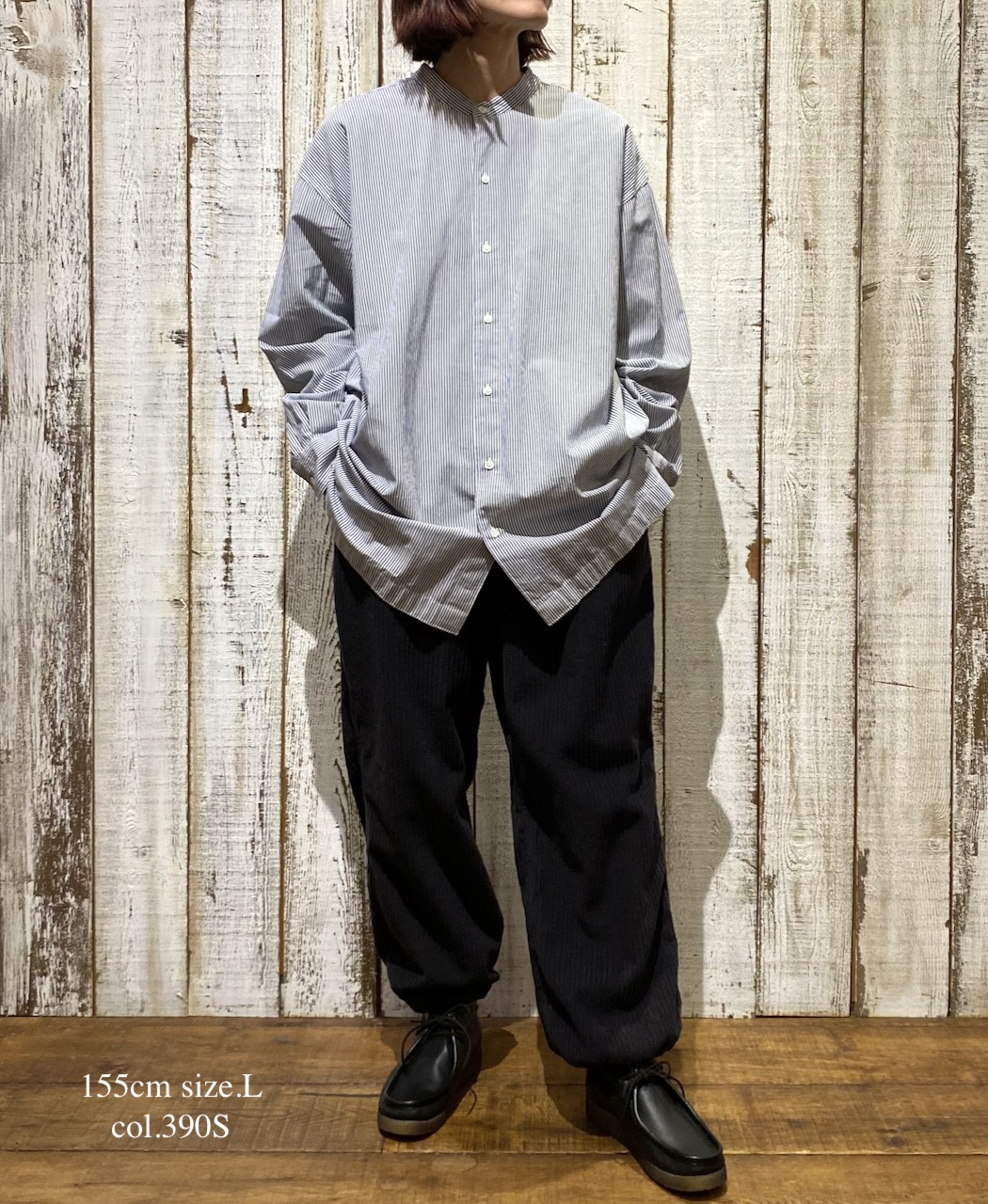 NVL2522S(シャツ) YARN DYED COTTON STRIPE BANDED COLLAR L/SL SHIRT