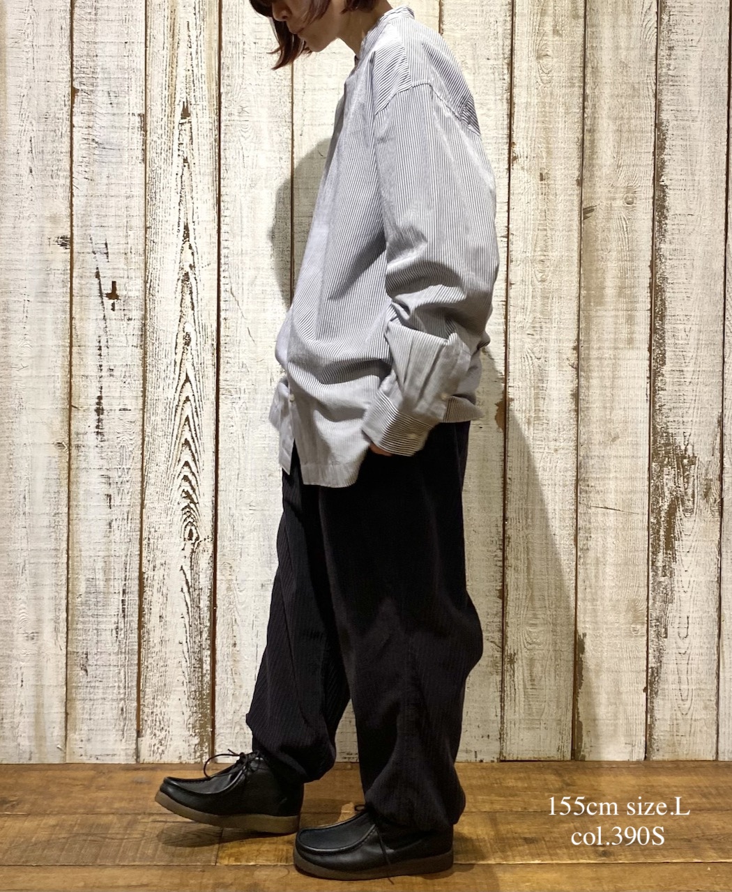 NVL2522S(シャツ) YARN DYED COTTON STRIPE BANDED COLLAR L/SL SHIRT