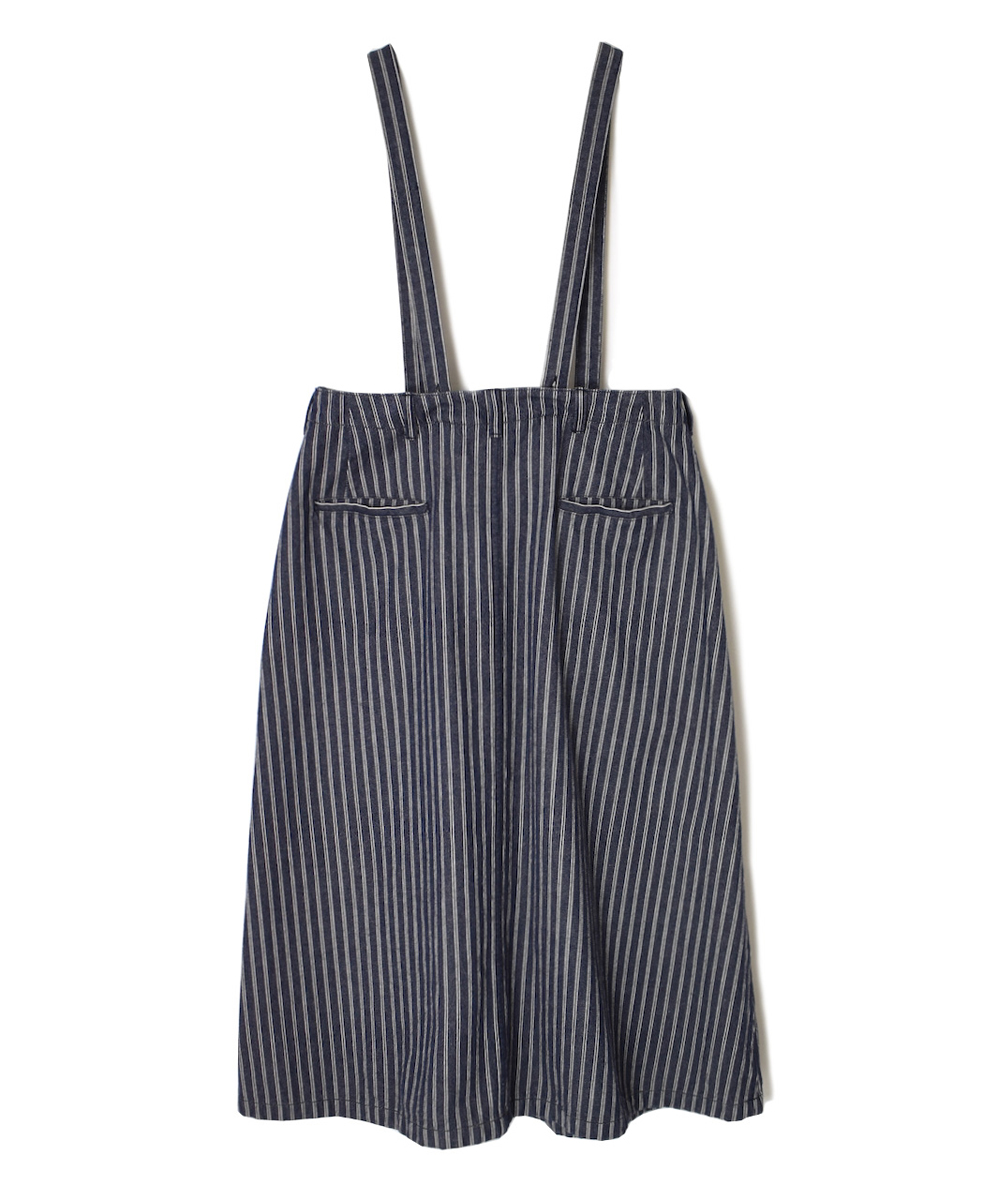ISNAM2574S(スカート) YARN DYED INDIGO 2 STRIPE ADJUSTER TACK SKIRT WITH SUSPENDERS