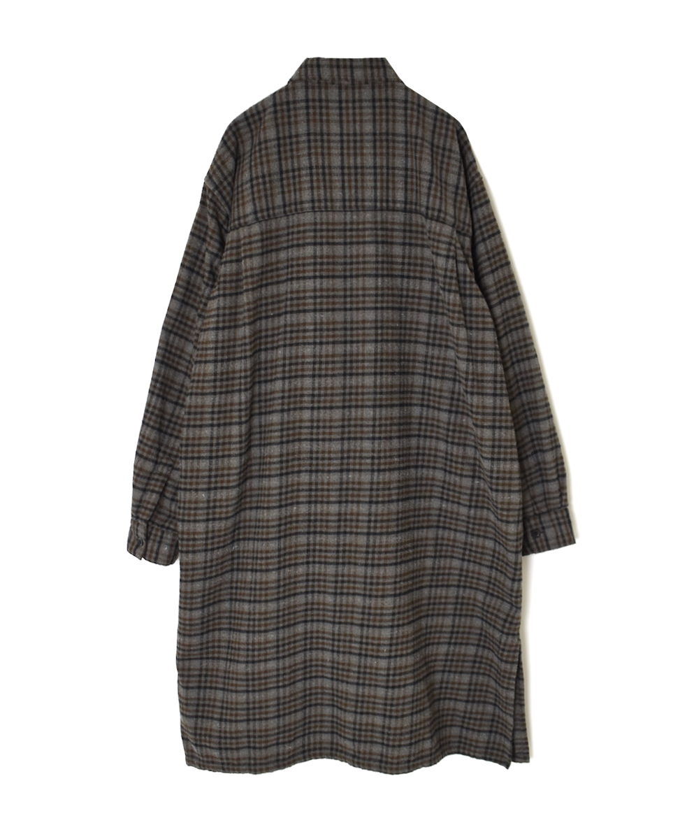 INHT2562CKD(ロングシャツ) COTTON CHECK OVERDYE ONE-UP COLLAR LONG SHIRT