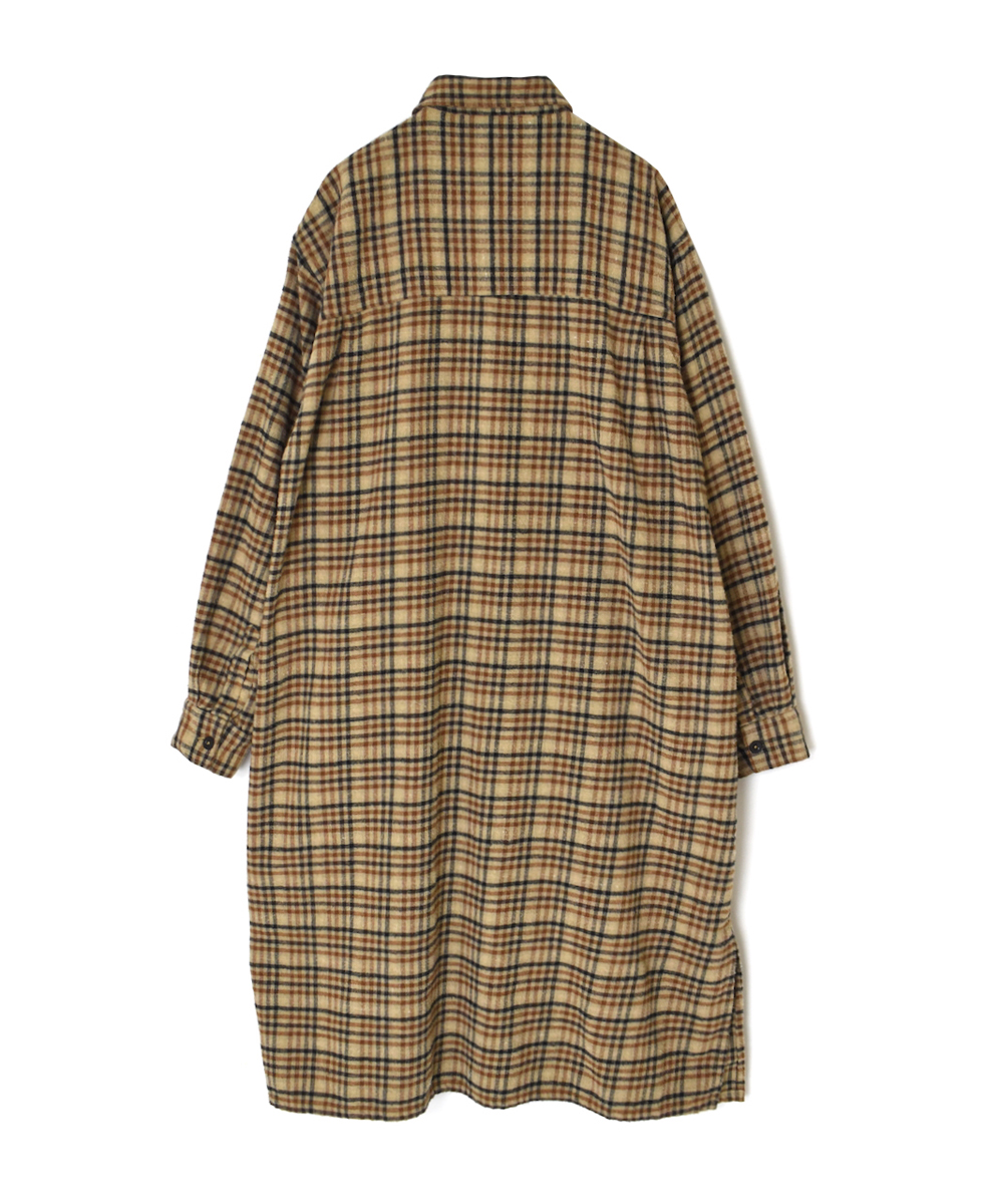INHT2562CKD(ロングシャツ) COTTON CHECK OVERDYE ONE-UP COLLAR LONG SHIRT
