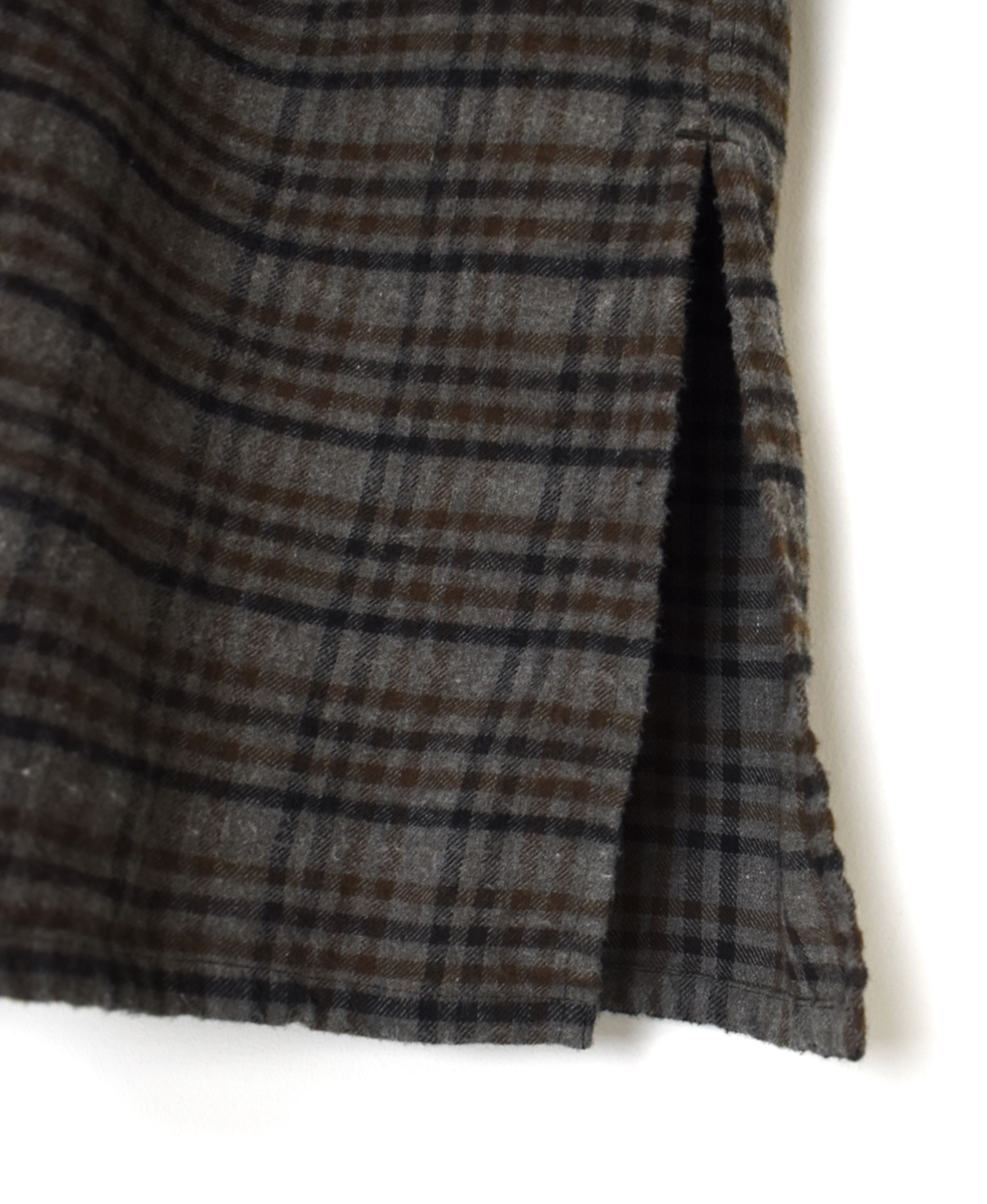 INHT2562CKD(ロングシャツ) COTTON CHECK OVERDYE ONE-UP COLLAR LONG SHIRT