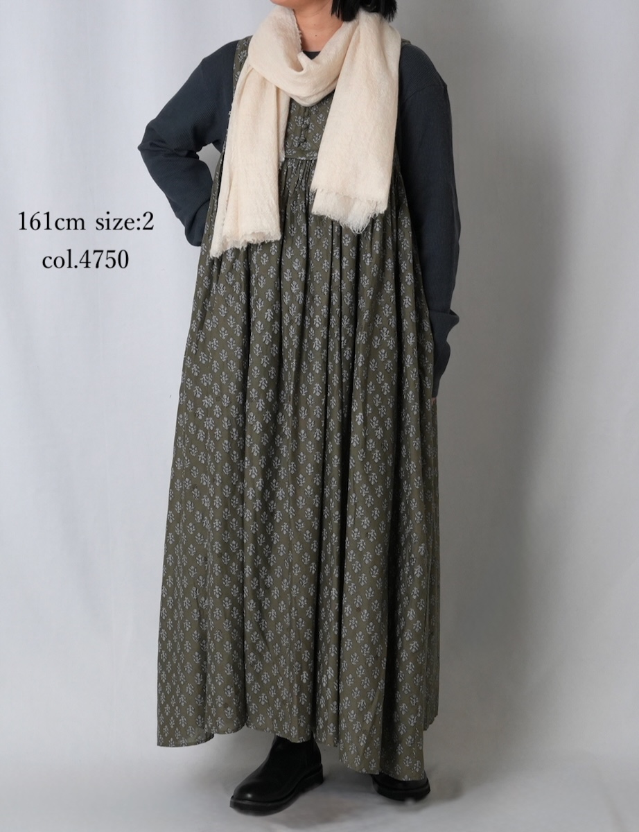 NMDS25553(ワンピース) 80s COTTON VOILE FLOWER BLOCK PRINT RAJASTHAN TUCK GATHERED NO/SL QUILTING DRESS