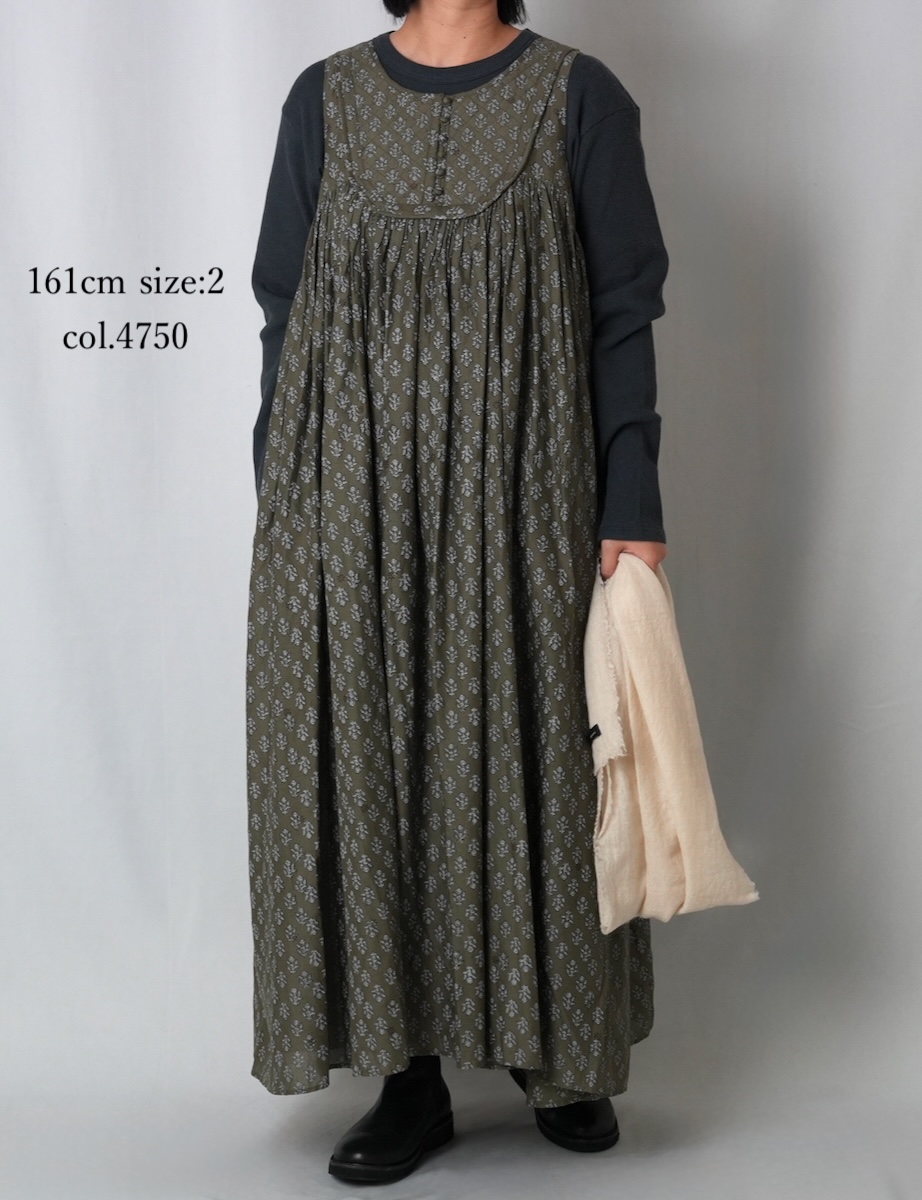 NMDS25553(ワンピース) 80s COTTON VOILE FLOWER BLOCK PRINT RAJASTHAN TUCK GATHERED NO/SL QUILTING DRESS