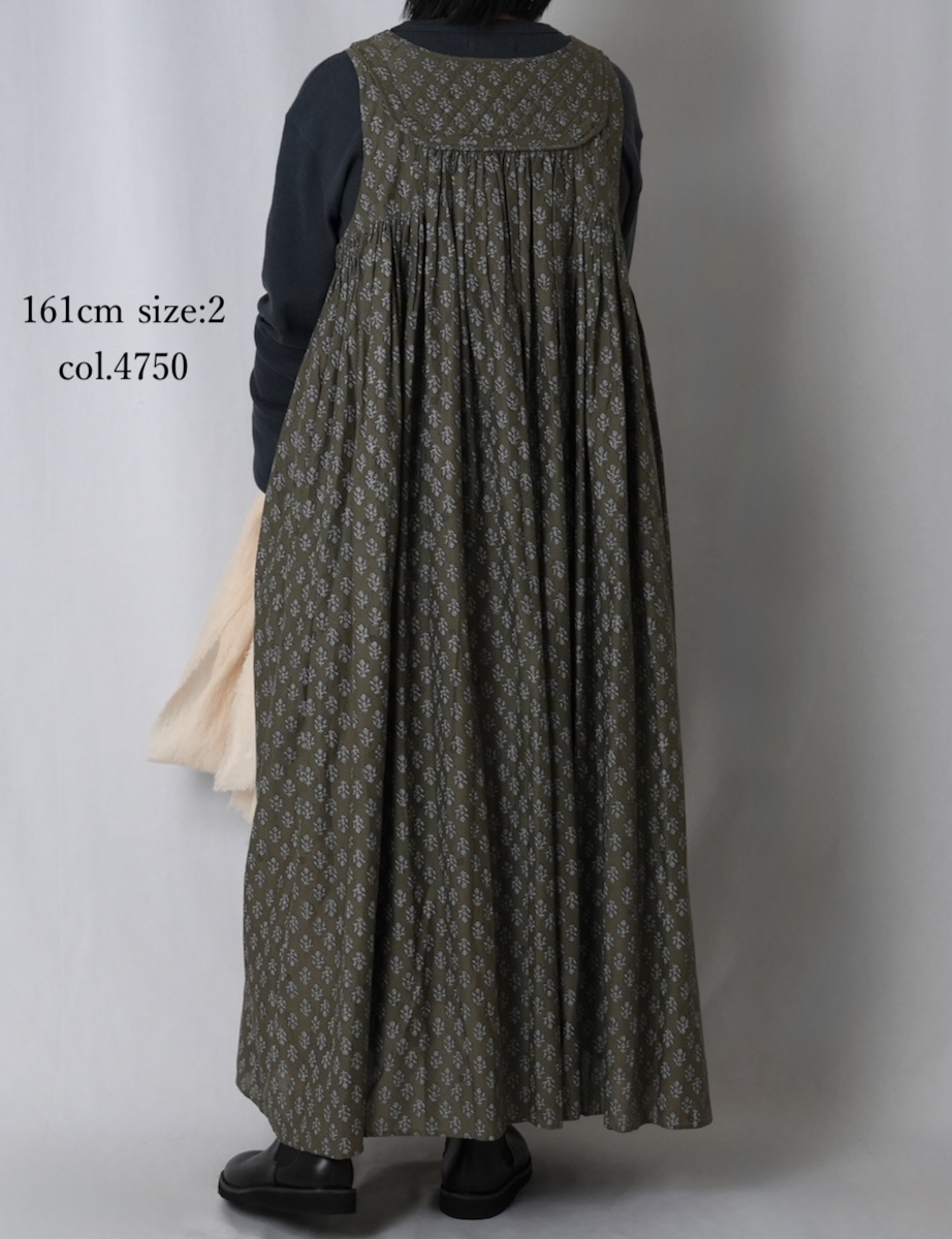 NMDS25553(ワンピース) 80s COTTON VOILE FLOWER BLOCK PRINT RAJASTHAN TUCK GATHERED NO/SL QUILTING DRESS