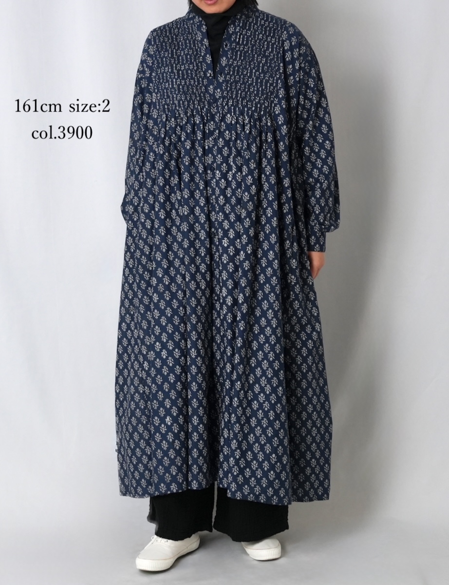 NMDS25554(ワンピース) 80s COTTON VOILE FLOWER BLOCK PRINT MINI PINTUCK BANDED COLLAR SHIRT DRESS